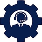 engrenagem com um funcionário do departamento de contato ao centro