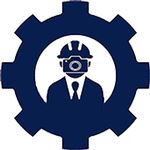 logo personalizada com engrenagem com um trabalhador com uma câmera ao centro, GALERIA